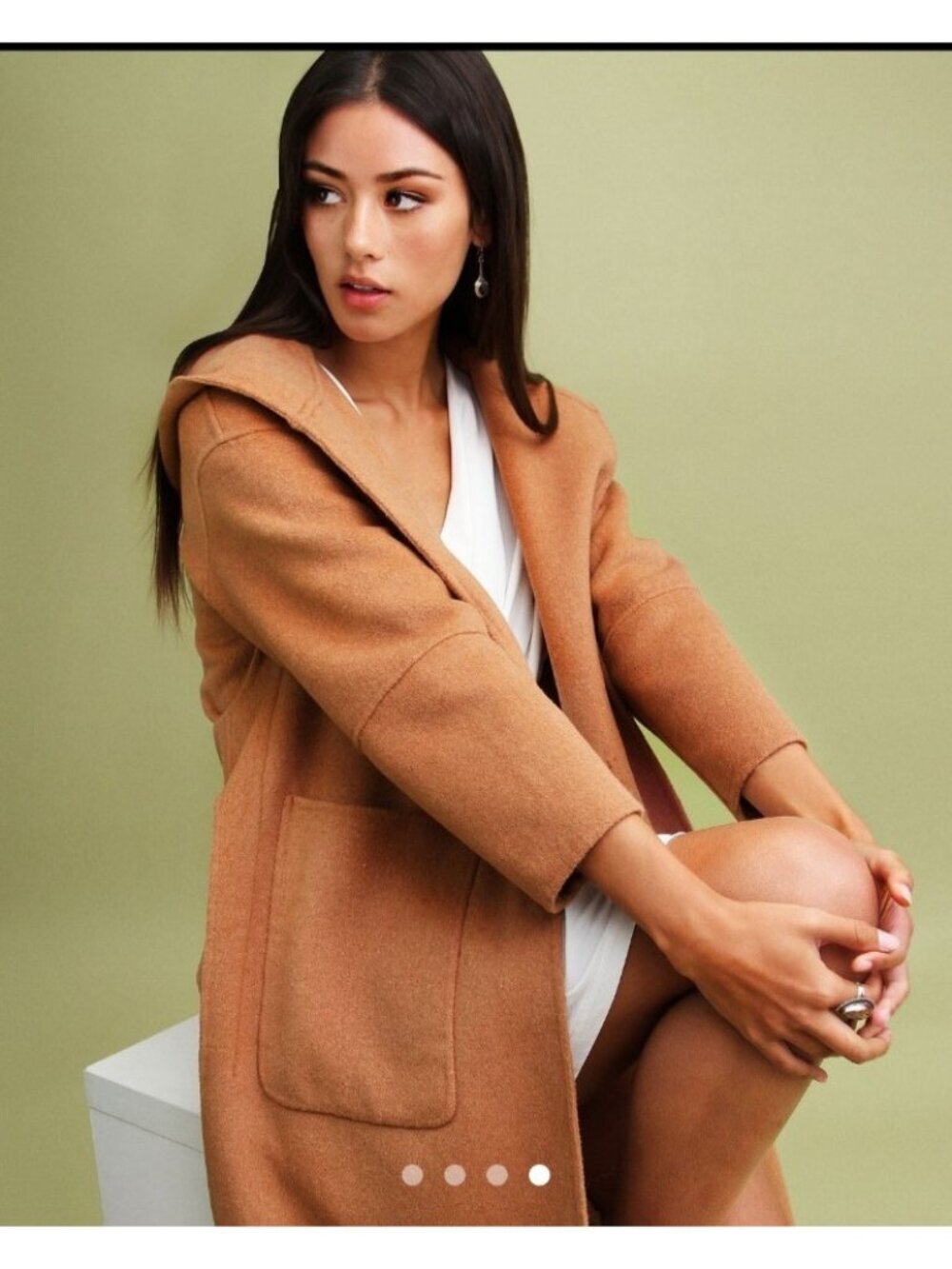 Belle & Bloom Hooded Wool Blend Coat Camel Brown Oversized Long Jacket AU Style